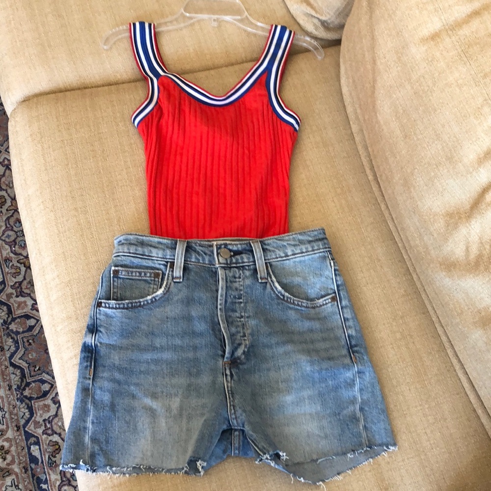 Bodysuit by Bershka and denim shirt by Denim Forum